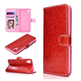kimalle Läder Flip Case för iPhone Xr
