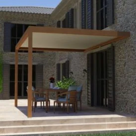 Salto Pergola bioclimatique adossée manuelle Alumin'home aluminium aspect bois 3 x 4 m