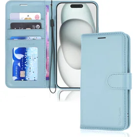 TECHGEAR Läder Flip Skyddsfodral med Plånbok Korthållare och Handledsrem för iPhone 15