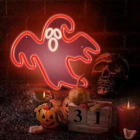 Neolia Halloween LED Neon Skilt Rød og Hvidt Lys med Spøgelse