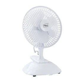 Neo Desk Fan Clip White 6in Plastic Mini 360° Pivot Copper Motor 2-Speed Base Mo