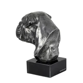 Art-Dog Bullmastiff Figurine en Marbre Métal Argenté Artisanale