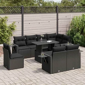 vidaXL Ensemble Salon 9 Pièces avec Coussins Noir Rotin 3326496