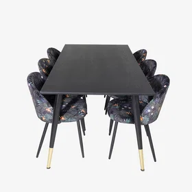 Venture Home Dipp matgrupp Velvet med 6 stolar Svart MDF Stål 180x90 cm/H75 cm
