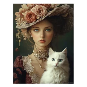 UN Tableau Femme Avec Fleurs Et Chat Alu-Dibond Multicolore 100x75cm