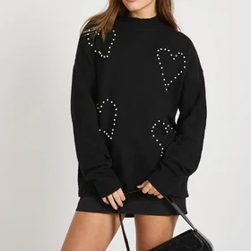 Boohoo Pearl Heart High Neck Jumper (Women's)