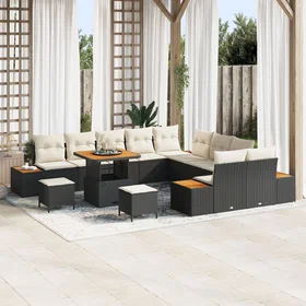 vidaXL Garden Sofa Set with Cushion 13 pcs Black Poly rattan
