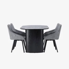 Venture Home Isolde Matgrupp 180 cm Oval med 4 Rosie stolar Svart Matgrupper Grå,Svart
