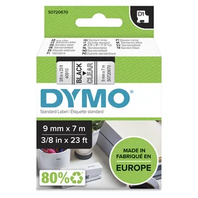 Dymo Label Cassette D1 Black on Clear 9mm x 7mm