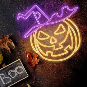 Neolia Halloween Neon Skilt Orange og Lilla Lys med Græskar