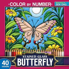 Böcker Beautiful Butterflies Stained Glass Color by Number