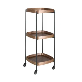 Angel 3291 Minibar Chariot de service 50x50x124 cm Noyer et Acier Noir