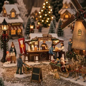 LuVille 1113111 Miniature Marché de Noël Animé Figurines avec Lumière