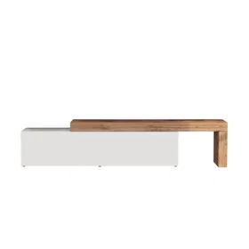 Whous Meuble TV 1 porte 190/350cm effet bois blanc et chêne