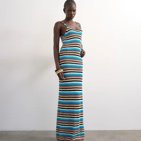 TOPSHOP Tscajsa SL Multi Stripped Midi Knit Midi Kjole
