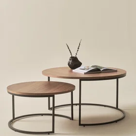 Jotex REDMOND sofabord 2 delar ø 63 cm/ø 86 cm Valnöts faner
