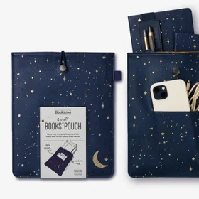 If plc Books Stuff Pouch Moon & Stars Dark Blue/Gold Faux Leather