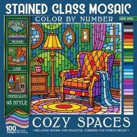 Cozy Spaces Stained Glass Mosaic Color by Number Färgläggningsbok
