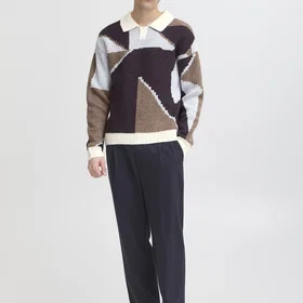 Casual Friday Geometrisk Strikket Polo Shirt (Herre)