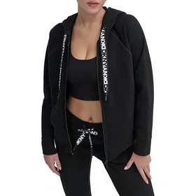 DKNY Two Tone Logo Drawcord Full Zip Sweatshirt (Dam)