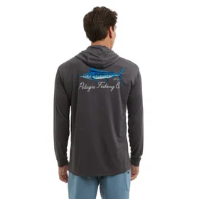 Pelagic T-shirt Aquatek Goione Marlin UV Kapuschonad Långärmad Graphit (Herr)