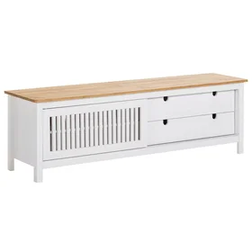 Malia Meuble TV 1 Porte 2 Tiroirs Bois Ciré et Blanc
