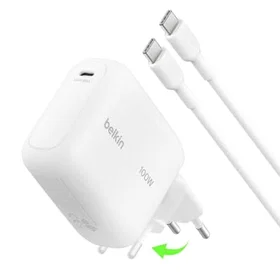 Belkin BoostCharge WCH025KQ1.5WHB6 GaN Dobbelt USB-C Væglader med USB-C Kabel 10