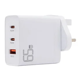 Pama USB-CPD2 3-Port GaN Charger with USB-C/A, UK Wall Plug 65W