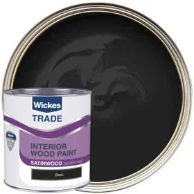 Wickes Trade Satin Wood & Metal Paint Black 1L
