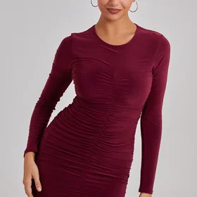 Pink Vanilla Long Sleeve Ruched Dress