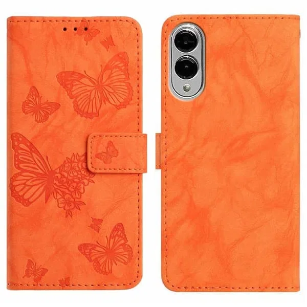 Samsung Leather Case with Butterfly Print Wallet Kickstand and Wrist Strap for Galaxy S25 Edge