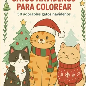 Gatos Navideños para Colorear Färgläggningsbok
