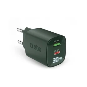 SBS LCD Væglader med 1x USB-A & 1x USB-C Europæisk stik Power Delivery 30W