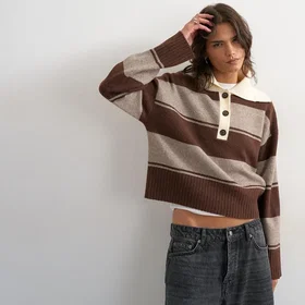 TOPSHOP Cami Strikket Rugby Polo Topp (Dame)