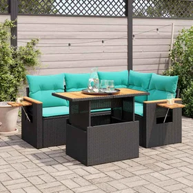 vidaXL Sofagruppe med puter 5 Deler Svart Faux Rattan Akasietre 3327592