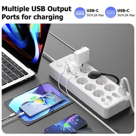 INF 18-Way Overspændingsbeskyttet Strømskinne med USB og Type-C 1.8m 402560
