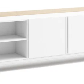 SKRAUT Meuble TV effet bois blanc et chêne 315x35x50cm effet feu