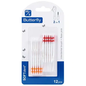 SOFTdent Butterfly 2-i-1 Mellomromsbørste og tanntråd XS/S 12pcs