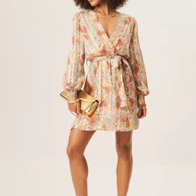 Gini London Stripe Chiffon Jacquard Wrap Mini Dress