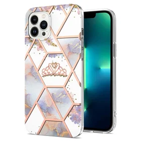 Krona Marmormönstrat Case med Ringhållare för iPhone 14 Pro