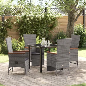 vidaXL Lounge Set with Cushions Grey Rattan 5 Pieces 3504504