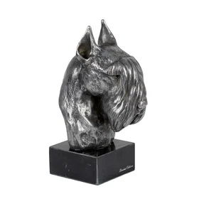 Art-Dog Schnauzer Figurine en Marbre Recouverte de Métal Argenté Faite Main