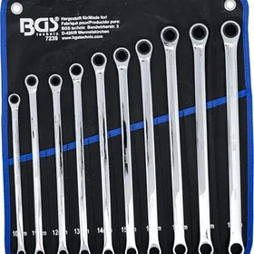 BGS Technic 7239 Ratchet Ring Wrench and Ring Spanner Set 10-19mm 10pcs