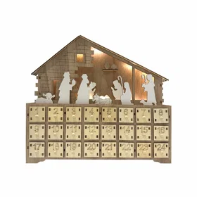 Mobili Calendrier de l'Avent Forme Maison Marron 24 Tiroirs et Lumières