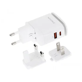 WAYME 63049 Vegglader med USB-C PD + QC3.0 med LED-lys og EU, UK og USA plugger 