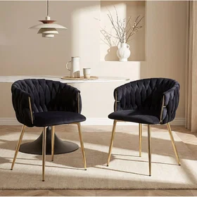 ELEGANO Armstol Sammet Guld Metall Matstol