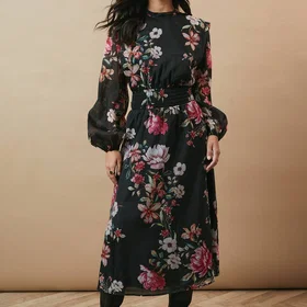 Oasis Floral Organza Shirred Waist Tie Back Midi Dress