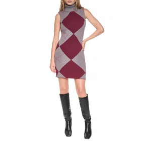 DKNY Fuzzy Argyle Sleeveless Short Klänning