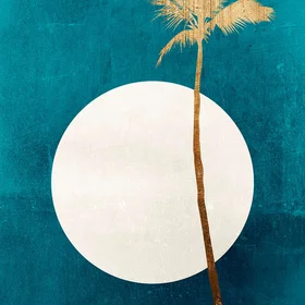 Hexoa Coconut Tree On Blue Background Printed On Canvas 60x90cm