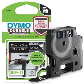 Dymo Durable D1 12mm Valkoinen teippi Musta teksti 3M-teipillä